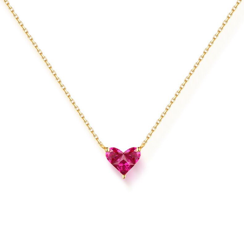 Ladies Heart Shaped Red Corundum Necklace with 14k Yellow Gold